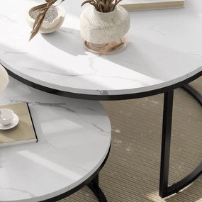 HOMCOM Set de 2 mese de cafea gigogne, stivuite, design industrial, picioare din metal, alb | Aosom Romania