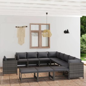 3059776 vidaXL Set mobilier de grădină cu perne, 12 piese, gri, poliratan