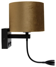 Aplică neagră cu abajur din catifea bronz 18cm - Brescia