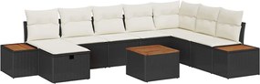 vidaXL Set de canapele pentru grădină cu pernă 9 pcs Negru poliratan
