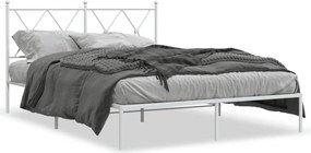 vidaXL Cadru de pat metalic cu tăblie, alb, 135x190 cm