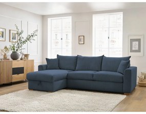 Colțar albastru închis extensibil cu tapițerie din catifea reiată (cu colț variabil) Augustin – Bobochic Paris