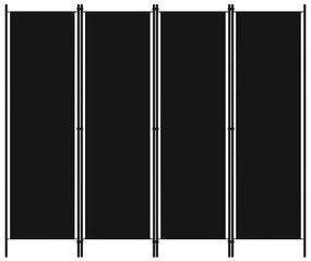 Paravan de camera cu 4 panouri, negru, 200 x 180 cm