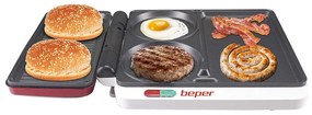 Gratar electric multifunctional Beper P101CUD500 4в1, 1000 W, 4 zone de gatit, Acoperire antiaderenta, Rosu