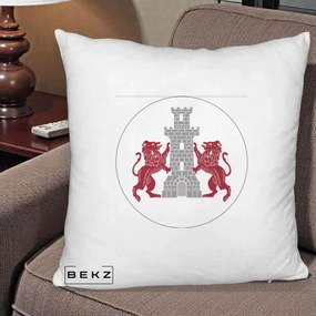 Perna Personalizata Cetatea Turnu Magurele Heraldic, 40x40 cm, Alb Pufos, Husa Detasabila, Perna Inclusa, BEKZ®