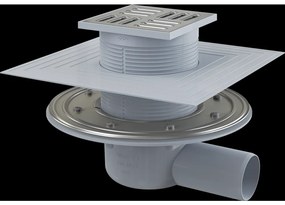 Gura de scurgere la sol, latura 105x105 mm, diametru 50 mm, al doilea nivel de izolatie, obturator de miros SMART, otel inoxidabil plastic laterala