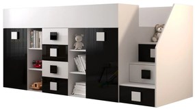 Pat multifuncțional 90 cm Toreno 3 (Alb + alb lucios + negru lucios) (D). 1083326