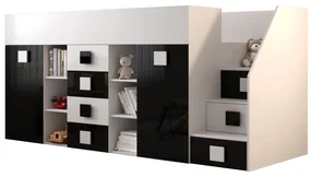 Pat multifuncțional 90 cm Toreno 3 (Alb + alb lucios + negru lucios) (D). 1083326