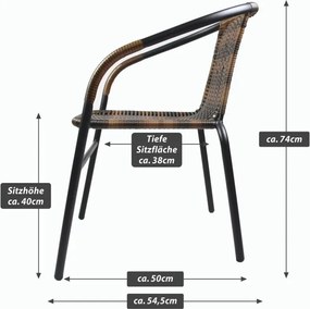 Set de scaune bistro de grădină, stivuibile, maro, 2 buc