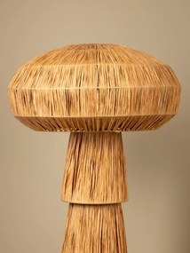 Lampă de masă din rafie naturală bej, cu structură din metal, formă de ciupercă, finisaj natural, 65×40 cm, „Mushroom"