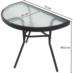 Masa de gradina semirotunda cu blat de sticla ISLAND 70x40 cm, negru