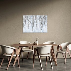 Tablou pe sticlă - Crenguțe de salcie fundal albastru (70x50 cm)