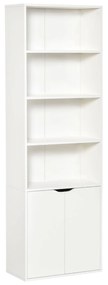 Biblioteca Moderna HOMCOM 4 Etajere cu Dulapior din Lemn cu 2 Usi, Mobilier Multifunctional pentru Living si Birou 59x29x180cm, Alba | AOSOM RO