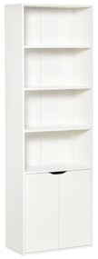 Biblioteca Moderna HOMCOM 4 Etajere cu Dulapior din Lemn cu 2 Usi, Mobilier Multifunctional pentru Living si Birou 59x29x180cm, Alba | Aosom Romania