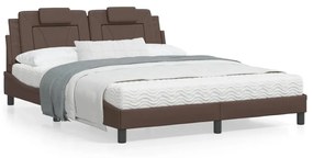 3214031 vidaXL Cadru de pat cu lumini LED, maro, 160x200 cm, piele ecologică