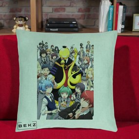 Perna Personalizata Assassination Classroom Grup Complet Anime, 40x40 cm, Verde Menta, Husa Detasabila, Perna Inclusa, BEKZ®