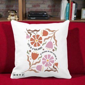 Perna Decorativa Life is a Balance Floral, 40x40 cm, Alba Mata, Husa Detasabila, Perna Inclusa, BEKZ®