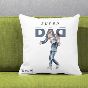 Cadou pentru Tata - Perna Personalizata Super DAD Tata si Fiica, 40x40 cm, Alba Mata, Husa Detasabila, Perna Inclusa, BEKZ®