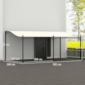 Outsunny Pergolă de perete 3x6 m cu acoperiș înclinat Orificii de drenaj și structură metalică Alb crem | Aosom Romania