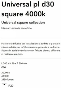 Plafoniera LED design slim, Universal pl d30 square 4000k