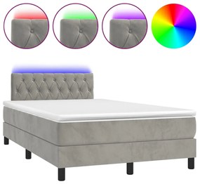 3134573 vidaXL Pat cu arcuri, saltea și LED, gri deschis, 120x200 cm, catifea