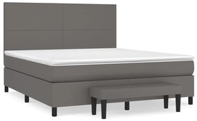 3137555 vidaXL Pat box spring cu saltea, gri, 160x200 cm, piele ecologică