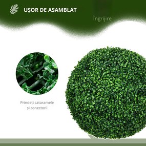 HOMCOM Set de 2 Bile Artificiale, Bile de Arbori Topiari din Buxus, Plante False de Interior în Aer Liber pentru Casă, Ø50cm, Verde | Aosom Romania
