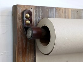 Bord pentru notite, cu rola de hartie, din lemn reciclat si piele