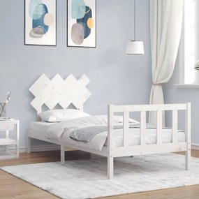 3193432 vidaXL Cadru de pat cu tăblie single, alb, lemn masiv