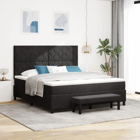 vidaXL Pat cu arcuri cu saltea și băncuță Negru 180x200 cm Catifea