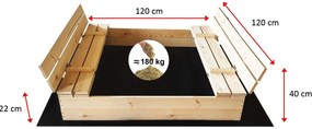 Sandpit cu bănci 120cm impregnate + folie de acoperire + agrotextil SUN
