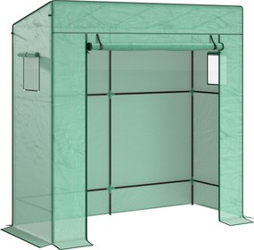 Outsunny Seră de Grădină cu Acoperiș Înclinat, 2 Ferestre și Ușă Rulabilă, Seră pentru Grădină cu Structură din Oțel, Acoperire din PE Anti-UV, pentru Grădină Legume Flori Plante, 196x77x197 cm, Verde | Aosom Romania