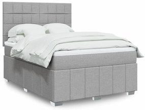 vidaXL Pat box spring cu saltea, gri deschis, 140x190 cm, textil