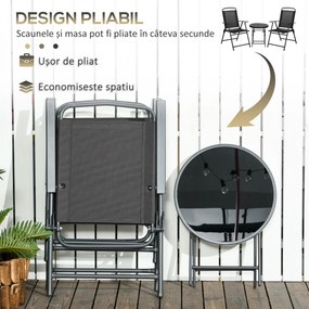 Outsunny Set de Exterior din 3 Piese cu Masă cu Blat din Sticlă și 2 Scaune Pliabile din Plasă, Ф45x50 cm, Gri Deschis | Aosom Romania