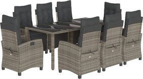 vidaXL Set mobilier grădină cu perne, 9 piese, gri, poliratan