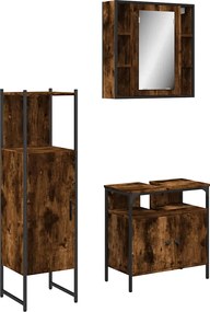vidaXL Set dulapuri de baie, 3 piese, stejar afumat, lemn prelucrat
