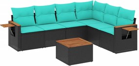 vidaXL Set canapele de grădină cu perne, 7 piese, negru, poliratan