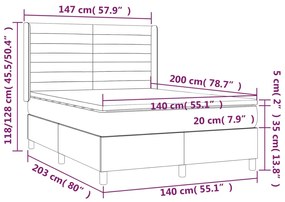 Pat box spring cu saltea, gri inchis, 140x200 cm, textil Morke gra, 140 x 200 cm, Benzi orizontale