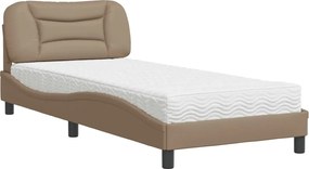 vidaXL Pat cu saltea, Hvar, cappuccino, 90x200 cm piele ecologică