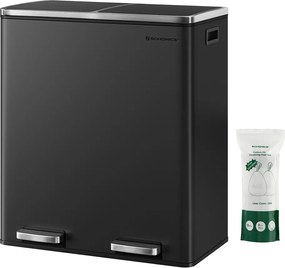Coș pentru sortarea deșeurilor SORT, 2x30 l + saci de gunoi, negru/argintiu SongmicsHome