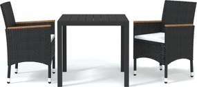 vidaXL Set de masă pentru grădină cu perne, 3 piese, negru, poliratan