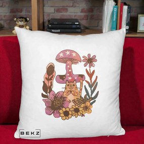 Perna Decorativa Ciuperca Pisica Boho, 40x40 cm, Alb Pufos, Husa Detasabila, Perna Inclusa, BEKZ®