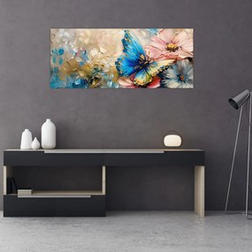 Tablou - Pictura de flori și fluturi (120x50 cm)