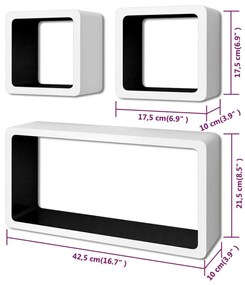 Rafturi cub de perete, 6 buc., alb si negru 6, Negru