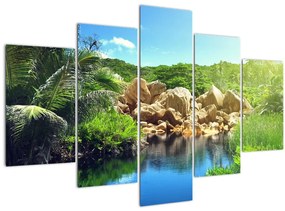 Tablou cu lac în jungla din Seychelles (150x105 cm)