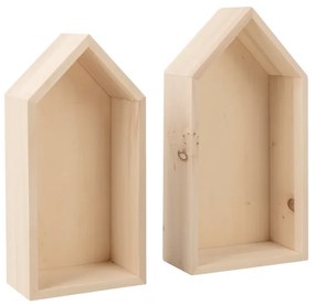 Set de 2 bucati polite din lemn in forma de casuta LITTLE HOUSES