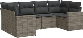vidaXL Set mobilier grădină cu perne, 6 piese, gri, poliratan