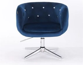 HR333CROSS Scaun Bleumarin Catifea cu Bază Cromata