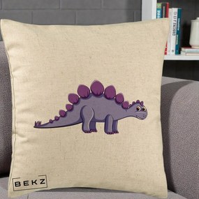 Perna Personalizata Stegozaur Mov, 40x40 cm, Bej, Husa Detasabila, Perna Inclusa, BEKZ®