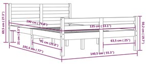 Cadru de pat Double 4FT6, gri, 135x190 cm, lemn masiv Gri, 135 x 190 cm